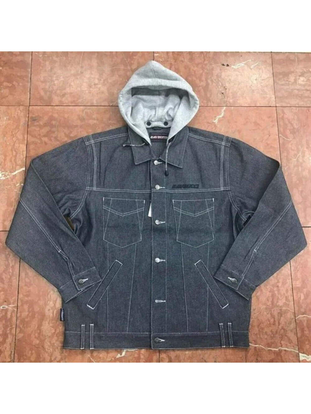 Men's Davoucci Raw Grey Fleece Hoodie Denim Jacket NWT